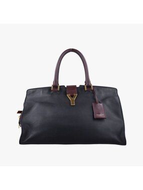 Saint Laurent Yves Laurentyline Petit Cabas Black Wine Red Leather Handbag